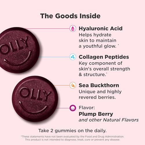 Glowing Skin Collagen Gummy, Hydrated, Youthful Skin, Hyaluronic Acid, Sea Buckthorn, Chewable Supplement, Berry, 25 Day Supply - 50 Count