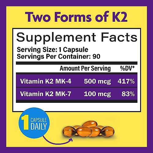 Full Spectrum Vitamin K2-90 Softgels with 600 mcg of Trans Form MK7 and MK4 - Supports General Health and Bone Strength - Soy and Gluten Free K2 Vitamin Supplement