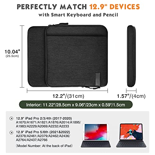12.9 Inch Tablet Sleeve Bag Carrying Case with Pockets Fits 13 Inch New iPad Pro M4 & Air M2 2024, iPad Pro 12.9 M2&M1, Surface Laptop Go 12.4, Galaxy Tab S8+/S9+ 12.4, Black & Gray