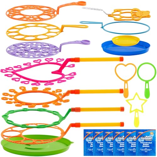 Big Bubble Wands Set with with Tray, 21 Giant Bubble Wands Bulk for Kids, Summer, Outdoor Play Period & Birthday Party & Games, 6 Pcs Bubble Solution Suitable, Suitable for All Age People