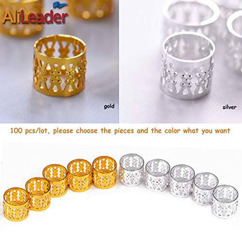 Mixed Golden Silver Dreadlock Beads for Hair Adjustable No Rust Aluminum Metal Cuffs Beads 8.5mm 100pcs Braiding Hair Decoration Jewelry (Mixed Golden Silver)
