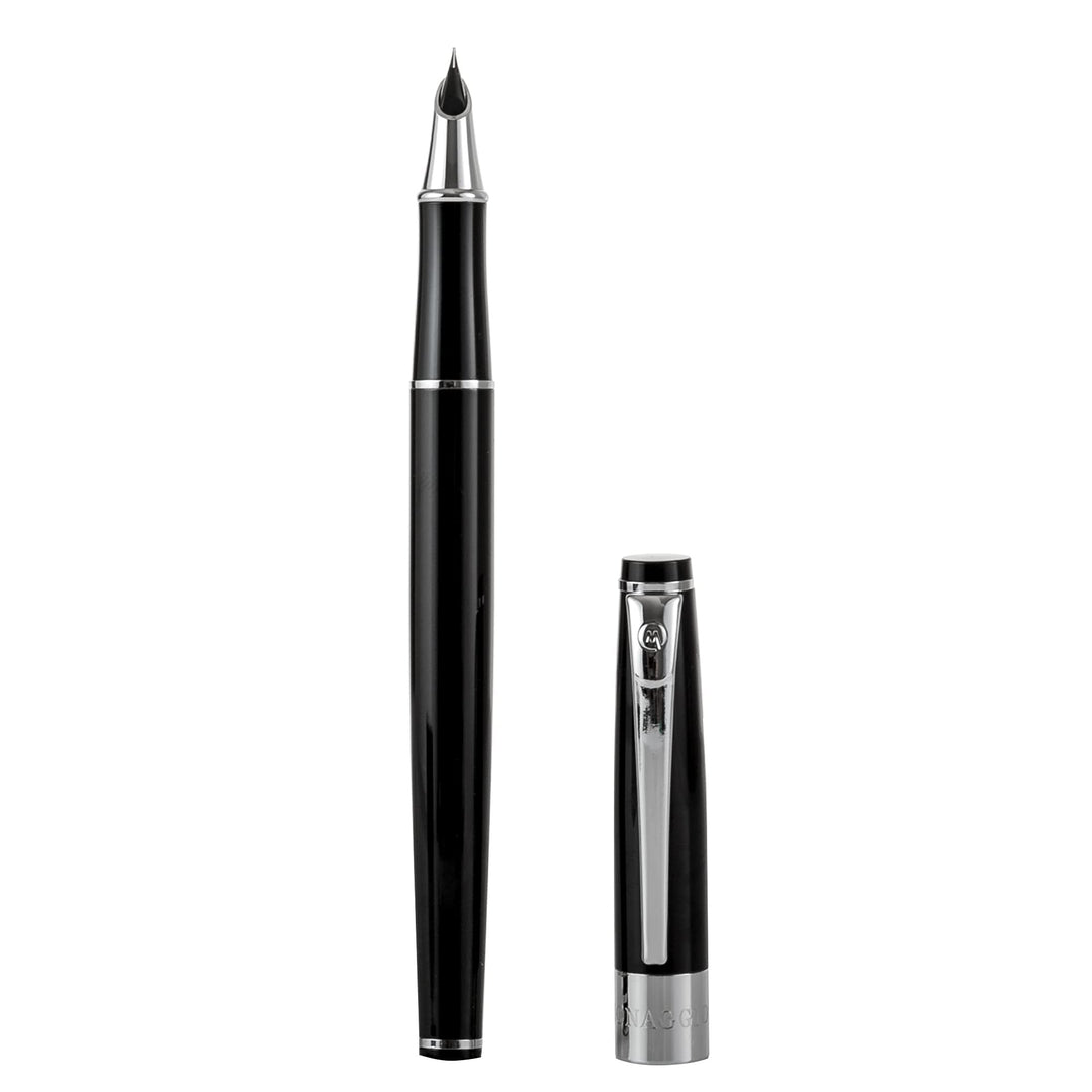 Luxury Black Fountain Pen with Beautiful Case Set, Fine Silver Nib and Refillable Converter. Perfect Calligraphy Pens to Make Your Point. Works Smoothly with International Disposable Ink Cartridges