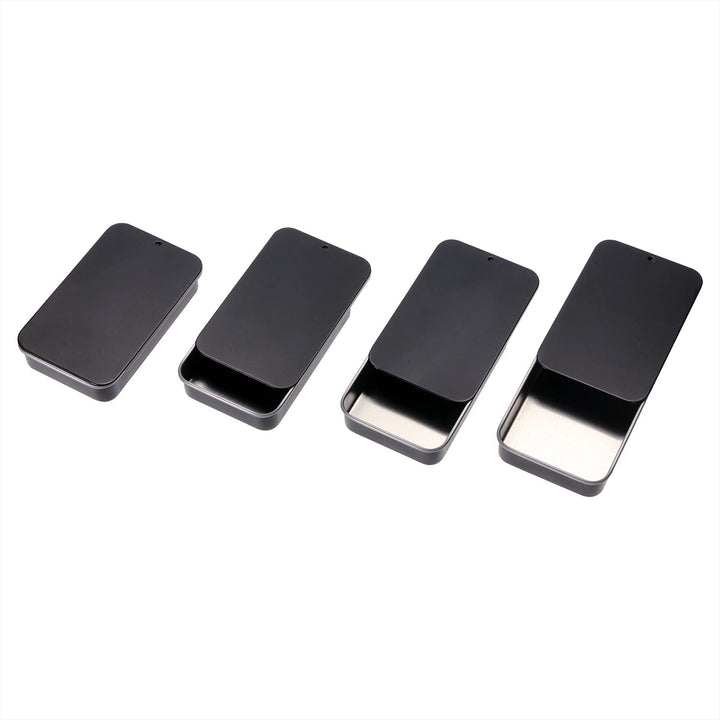 4Pcs 3.15x1.97x0.59Mini Metal Slide Top Tin Containers, Sliding Cover Push-Pull Tin Box,Portable Slide Cover Storage Box for Wedding Jewelry Lip Balm Container Cosmetic Organizer(Black)