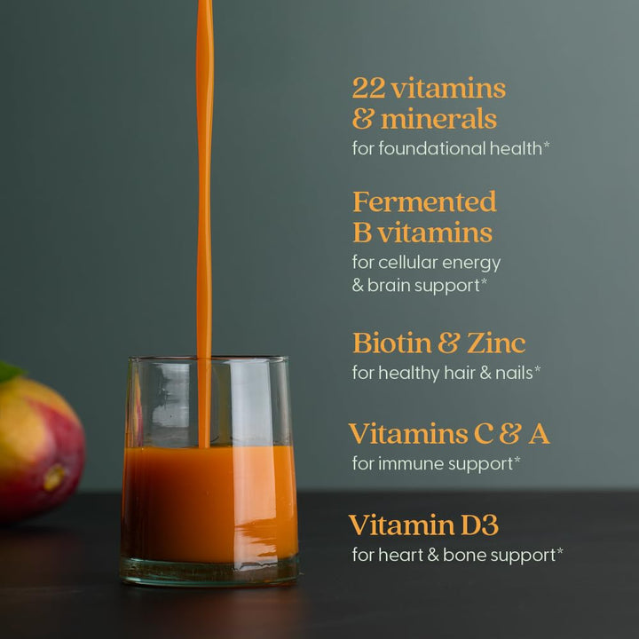 Liquid Multivitamin + Mineral Supplement for Whole-Body Benefits, 100% Delicious Multivitamin for Adults, Teens & Kids 2+, Ready to Absorb Faster, Orange Mango Flavored, 30 oz