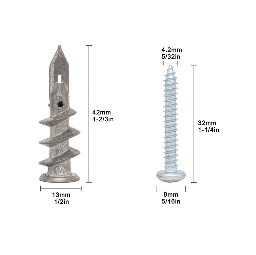 Zinc Self-Drilling Drywall Anchors with Stainless Steel Screw Kit, Heavy Duty Metal Wall Anchors and #8 x 1-1/4 Inches Screws, 60 Pieces in Total