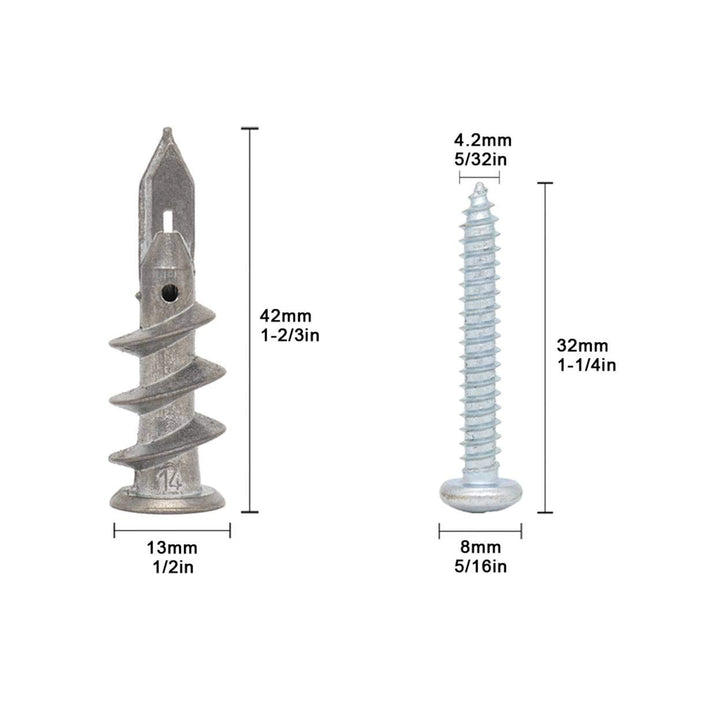 Zinc Self-Drilling Drywall Anchors with Stainless Steel Screw Kit, Heavy Duty Metal Wall Anchors and #8 x 1-1/4 Inches Screws, 60 Pieces in Total