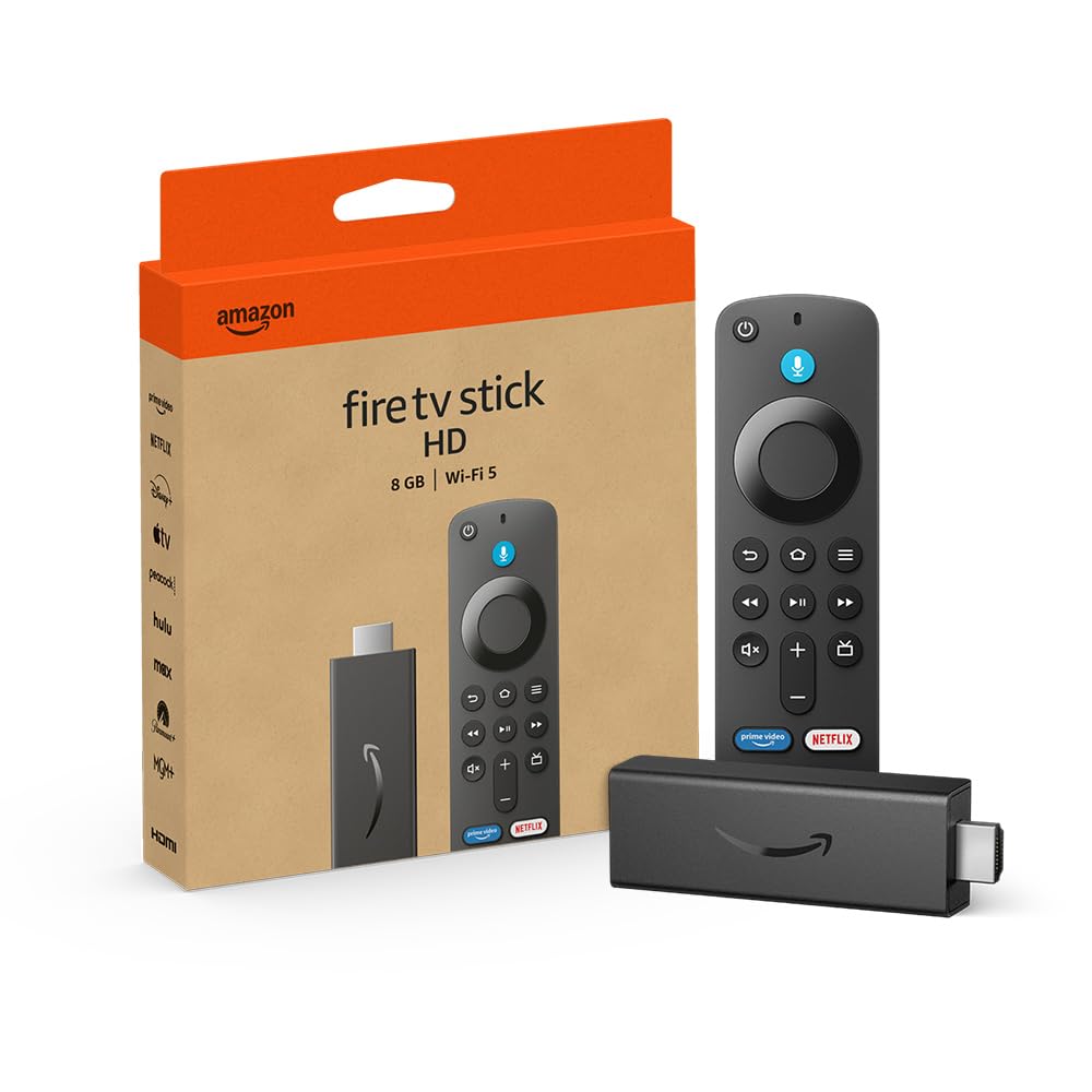 Fire TV Stick HD (newest model), free and live TV, Alexa Voice Remote, smart home controls, HD streaming