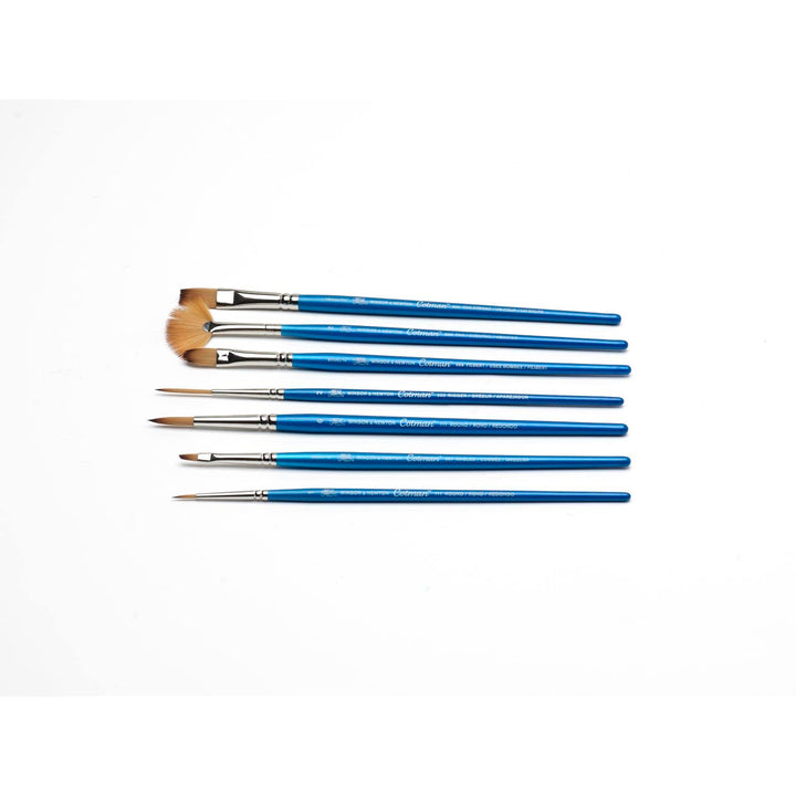 Winsor & Newton Cotman Short Handle Brushes, Set of 7, (Round 1 & 6, Rigger 2, Filbert 1/4, One Stroke 3/8, Angled 1/8, Fan 2)