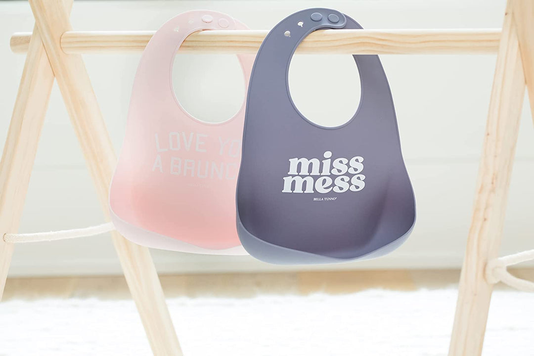 Wonder Bib 2pk - Adjustable Silicone Baby Bibs for Girls & Boys, Durable and Waterproof BPA Free Silicone, Miss Mess & Love You a Brunch (WBS113)