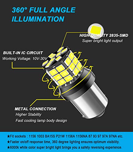 1156 Led Bulb, 12V 24V Super Bright 1141 1003 BA15S LED Bulbs Used for Back Up Reverse Lights, Tail Lights, RV lights,Lawn Mower etc. Pack of 2pcs White