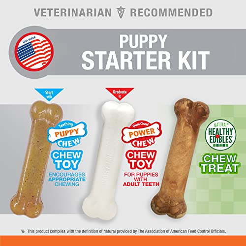 New Puppy Starter Kit, 2 Chew Toys and 1 Natural Treat for Puppies, Bacon & Chicken Flavor, Small - Up to 25 lbs, 3 Pack