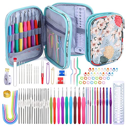 96 Pack Crochet Hooks Set, Ergonomic Knitting Needle Weave Yarn Kits with Storage Case and Crochet Needle Accessories for Beginners and Experienced Crochet Hook Lovers