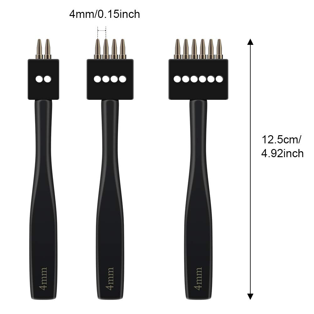 6/10 Prong Punch, Black Leather Prong Punch Tool, 4mm Lacing Stitching Punch, Sharp Prong Lacing Stitching Punch for Leather Craft