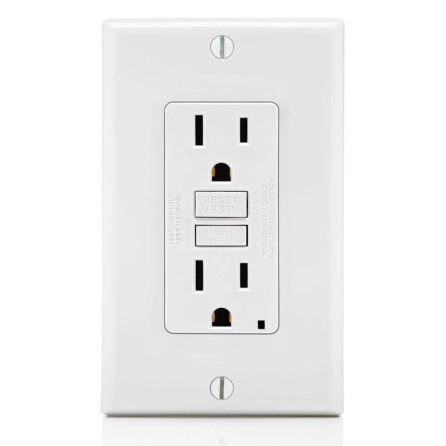 GFCI Outlet, 15 Amp, Self Test, Non Tamper-Resistant with LED Indicator Light, Protection from Electric Shock and Electrocution, GFNT1-W, White
