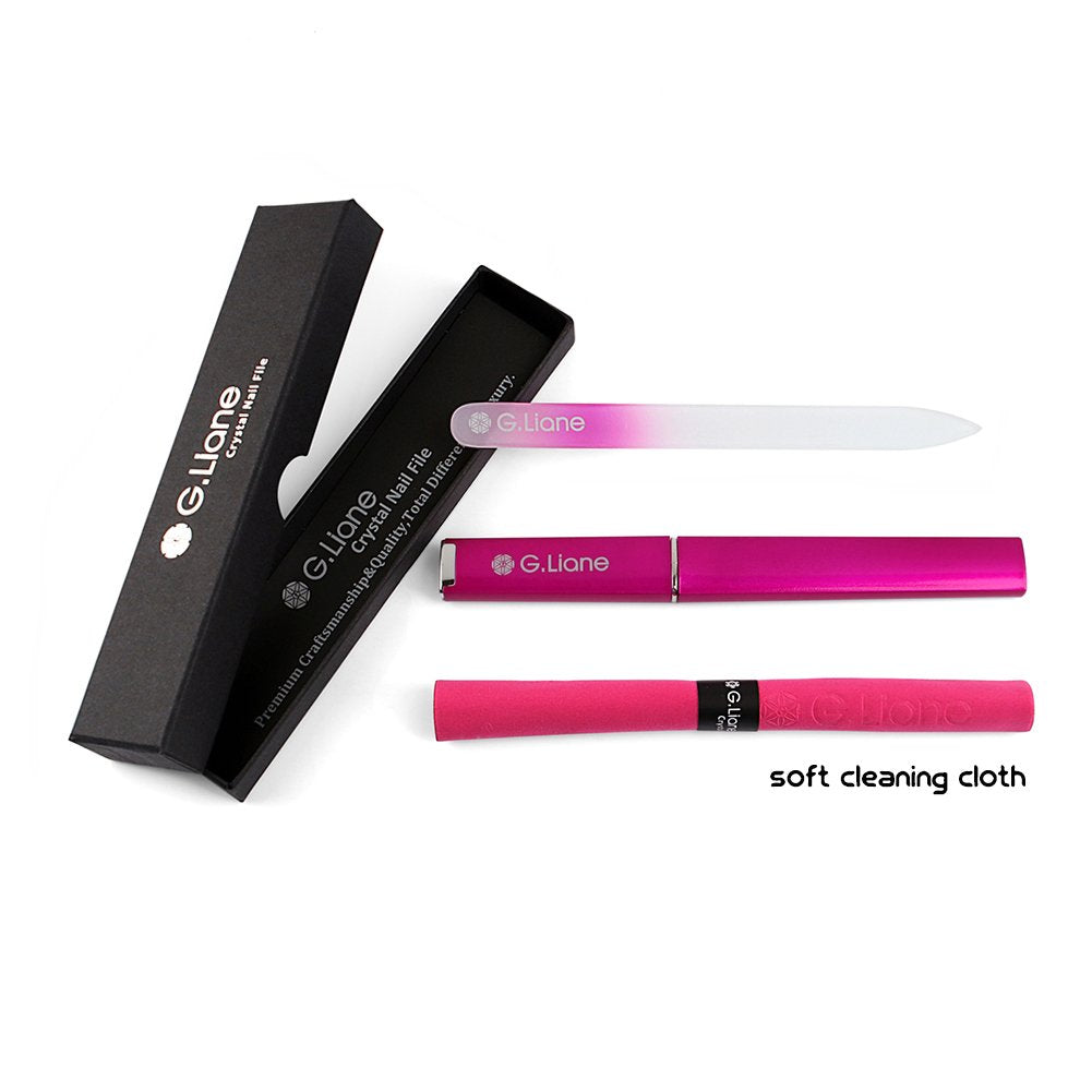 Crystal Glass Nail File - Professional Double Sided Etched Glass Nail Files With Case For Shaping The Natural Nails And Artificial Nail Manicure Pedicure Nail Care Gift Set 140mm(Rainbow Pink)