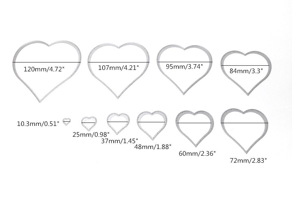 10pcs Set Metal Heart Dies Stencils Cutting DIY Scrapbooking Embossing Decor Craft Template Mould