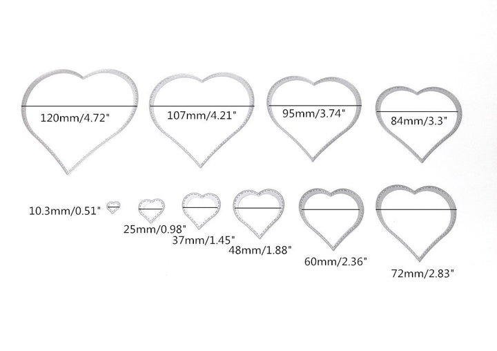 10pcs Set Metal Heart Dies Stencils Cutting DIY Scrapbooking Embossing Decor Craft Template Mould