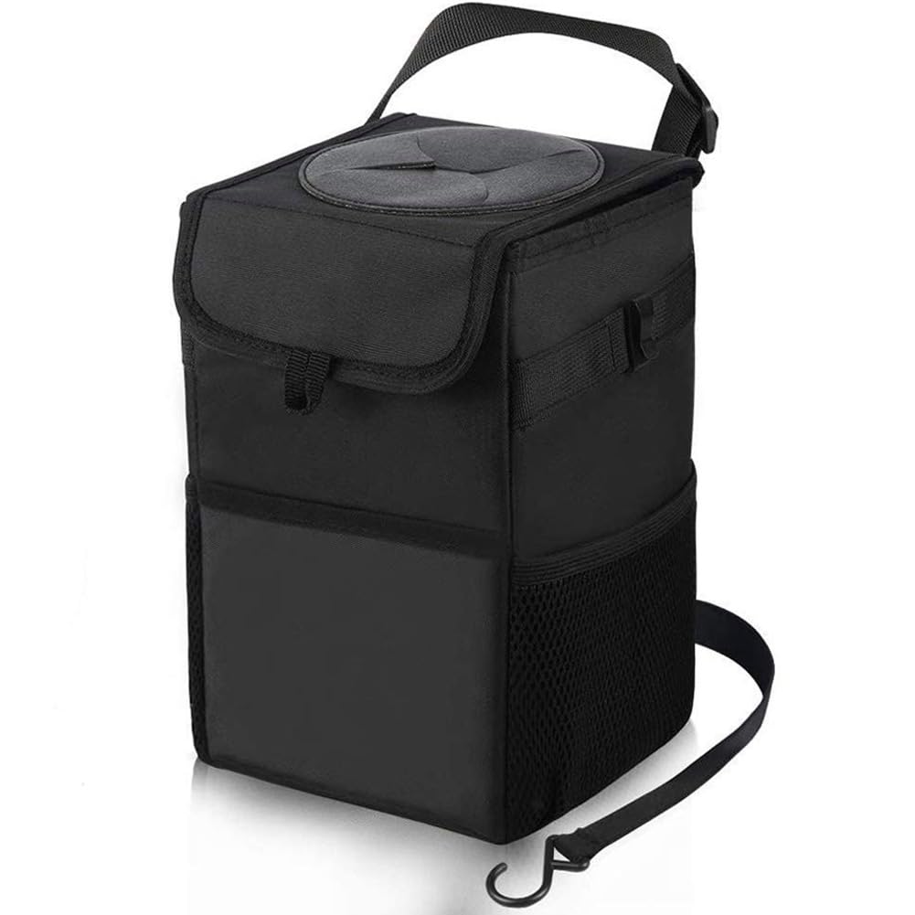 Car Trash Can with Lid and Storage Pockets, 100% Leak-Proof Car Organizer, Waterproof Car Garbage Can, Multipurpose Trash Bin for Car