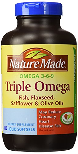 Triple Omega 3 6 9 - Fish, Flaxseed, Safflower & Olive Oils - 180 Softgels