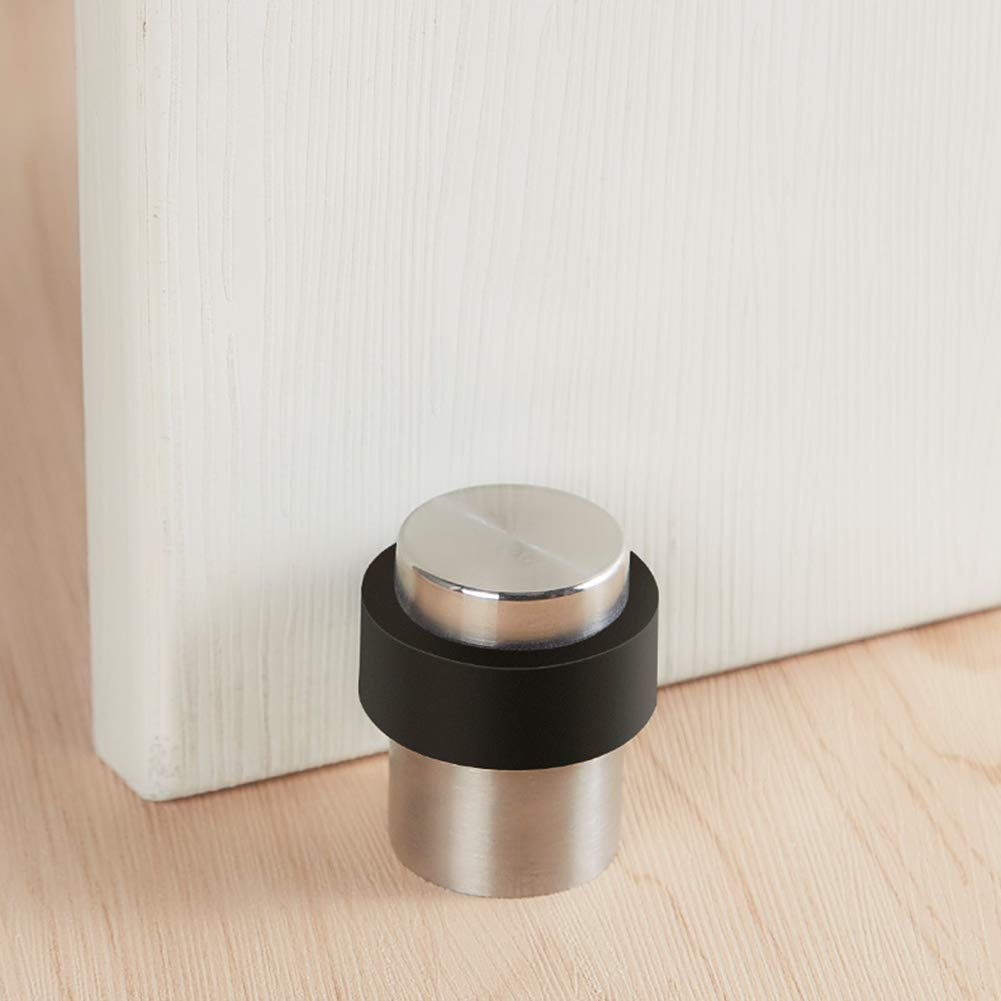 Stainless Steel Cylindrical Floor Mount Door Stop with Soft Rubber - Heavy Duty Durable Door Stoppers Wall Protector, Black 1-3/4 Height