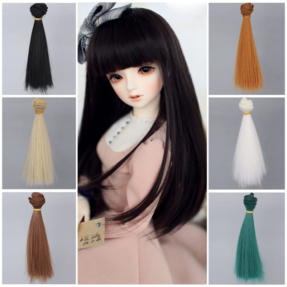 16PCs/pack Length 15cm, Horizontal Length 100cm Doll Accessories Straight Synthetic Fiber Wig Hair For Doll Wigs High-temperature Wire 16 colors (style 1) 1 (style 1 Straight hair)