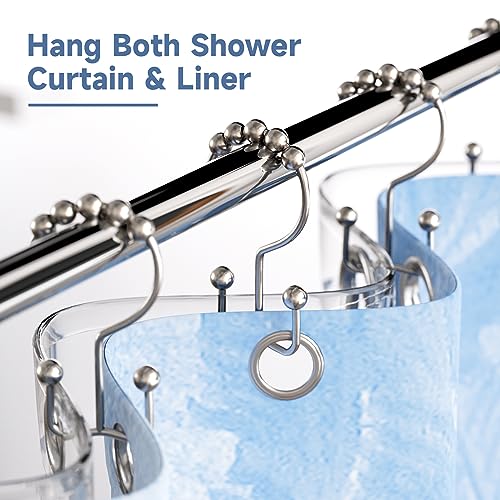 Shower Curtain Hooks Rings, Rust Resistant Metal Double Glide Shower Hooks Rings for Bathroom Shower Rods Curtains, Set of 12 Hooks - Nickel