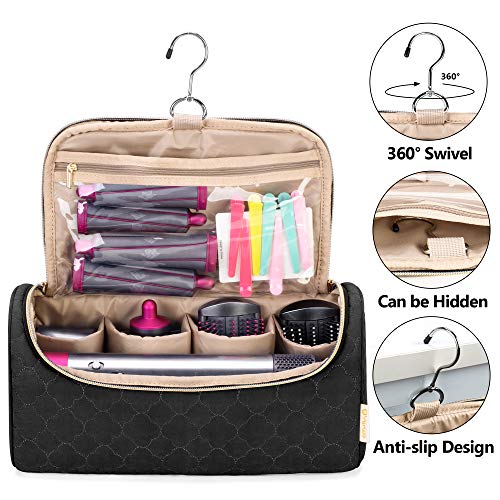 Travel Case Compatible for Dyson Airwrap Complete Styler All Models and Attachments, Portable Storage Bag with Hanging Hook for Hair Curler Accessories, Black (Patented Design)