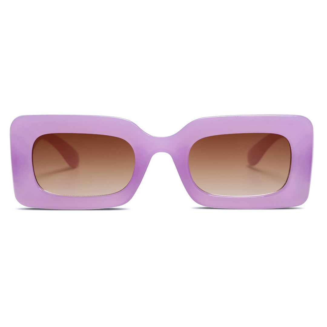 Retro 90s Nude Rectangle Sunglasses Womens Mens Trendy Chunky Glasses Purple Frame Brown Lens
