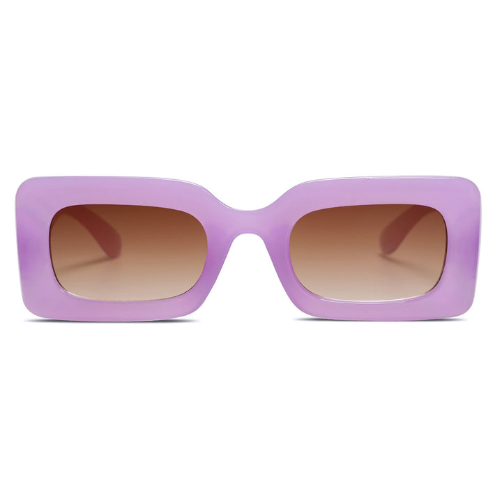 Retro 90s Nude Rectangle Sunglasses Womens Mens Trendy Chunky Glasses Purple Frame Brown Lens