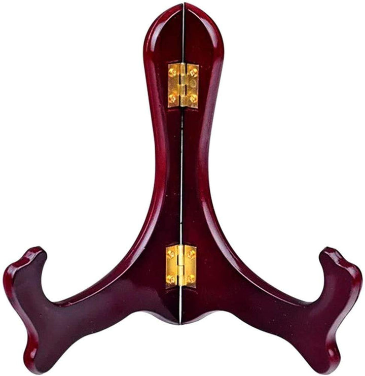 4 Pieces Wooden Easel Mahogany Finish Display Stand Plate Holder Picture Frame Folding Display Stand (7 Inches)