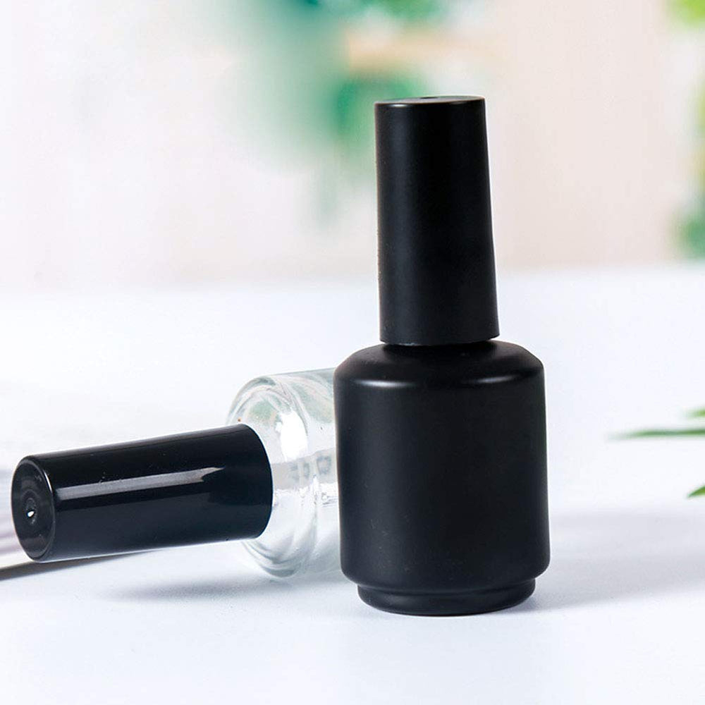 10 Pcs 15ml Glass Nail Polish Bottles Empty Refillable Nail Polish Bottle Containers with Brush Cap for Nail Art Sample (Black)
