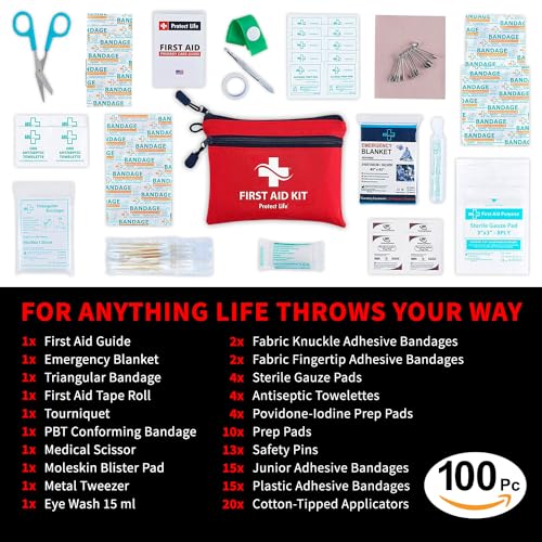 First Aid Kit for Home/Business, HSA/FSA Eligible Emergency Kit | Mini Travel First Aid Kit | Camping First Aid Kit Hiking | Small First Aid Kit for Car | Survival Medical Kit - 100pcs
