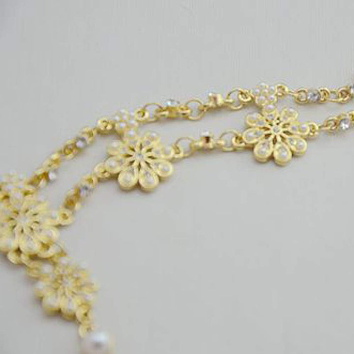 Boho Lace Hollow Out Flower with Freshwater Pearl Pendant Boho Vintage Multi Layer Hand of Fatima Pendant Head Chain Headband Head piece Hair Vine Hoop For Prom Banquet Feast