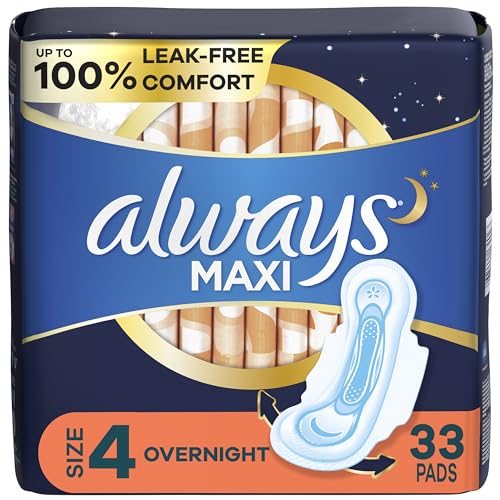 Maxi Overnight Pads with Wings, Size 4, Overnight, Unscented, 33 CT