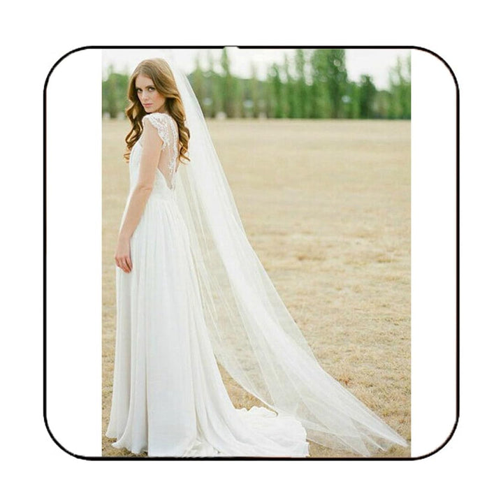 Wedding Veil Comb Bridal Cathedral Veil 1 Tier Drop Veil Wedding Rhinestones Hair Comb for Brides, 118 Inches (Ivory-Raw Cut)
