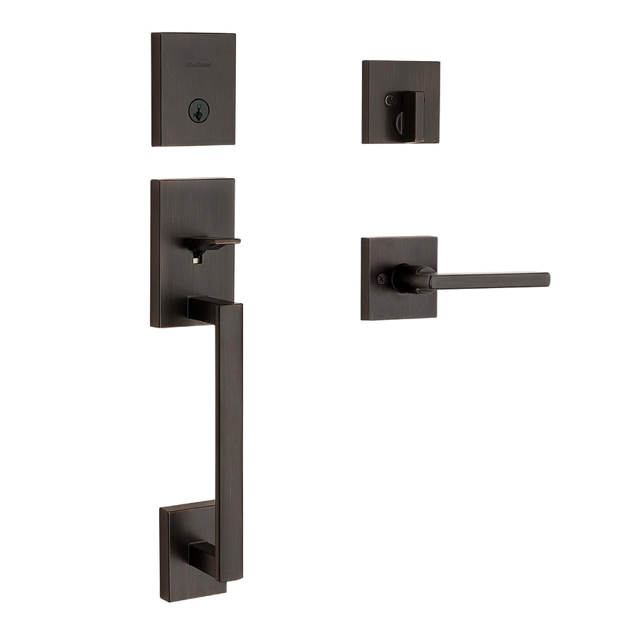 San Clemente Front Door Lock Handle and Deadbolt Set, Entry Handleset Exterior with Interior Reversible Lever, Venetian Bronze, Pick Resistant SmartKey Rekey Deadbolt Security