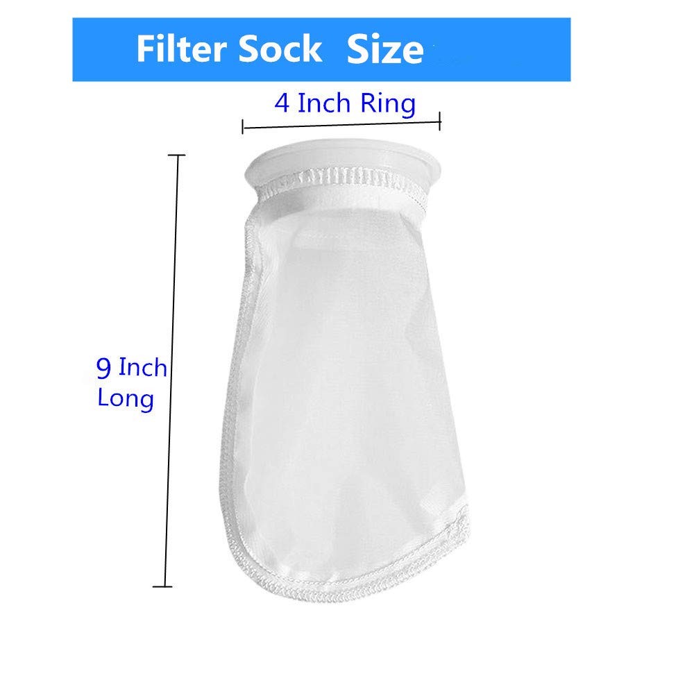 2 Pack 300 Micron 4 Plastic Ring, 9 Short Bag Nylon Mesh 4 Inch Filter Socks Bags for Aquarium Marine Reef Sump