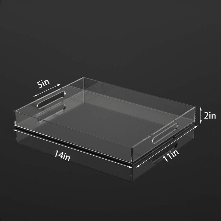 Acrylic Serving Tray 11x14 Inches -Spill Proof- Clear Decorative Tray Organiser for Ottoman Coffee Table Countertop with Handles
