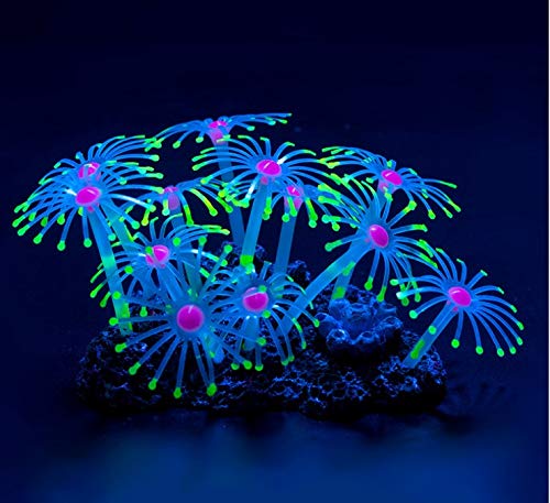 Aquarium Fish Tank Ornament,Simulation Coral Plant Decorations Glowing Silicone Accessories 4pack (1)