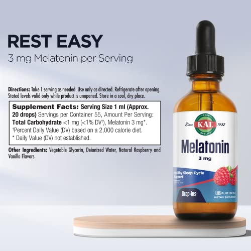 Melatonin DropIns 3mg, Healthy Sleep Aid Support, Liquid Melatonin Drops for Optimal Absorption & Calming Relaxation Support, Fast Acting, Natural Raspberry Flavor, Approx. 55 Servings, 1.85oz