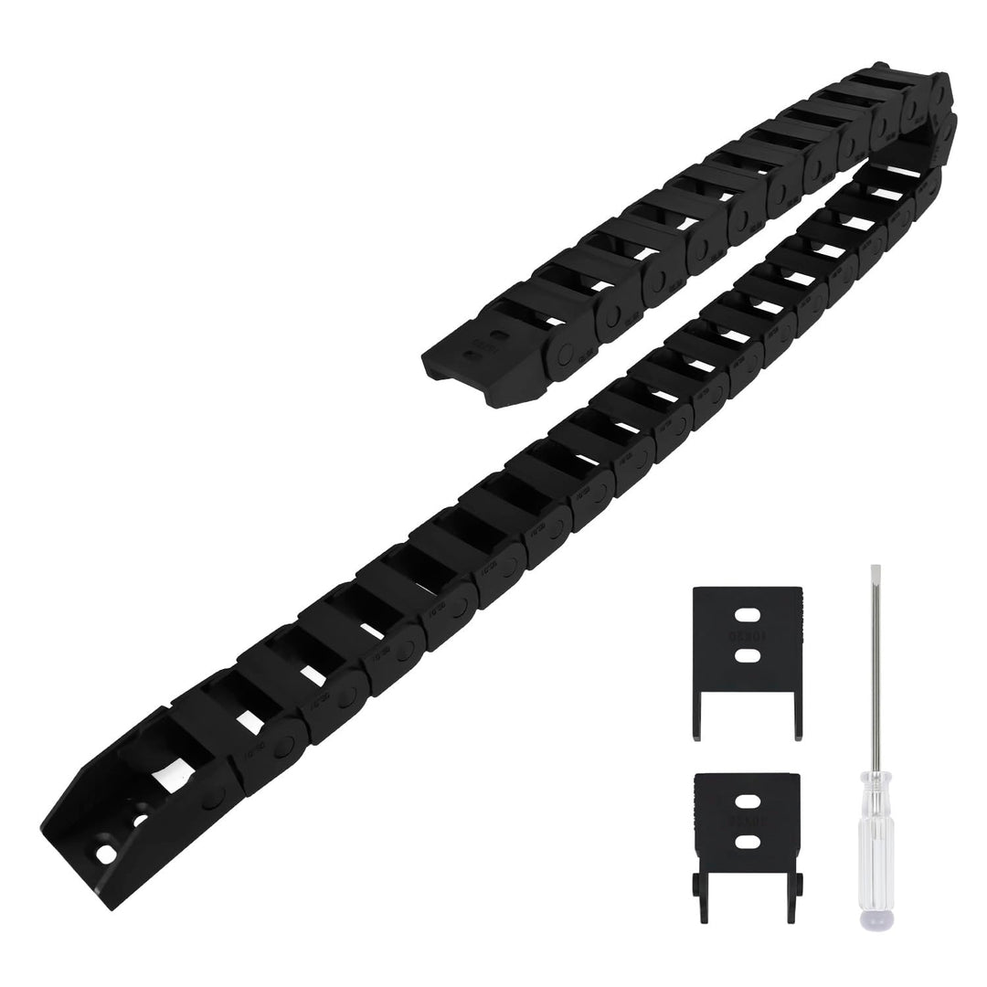 R18 10mm x 20mm(Inner H x Inner W) Black Plastic Cable Wire Carrier Drag Chain 1M Length for CNC, with End Connectors - Bridge Type (Non-openable)