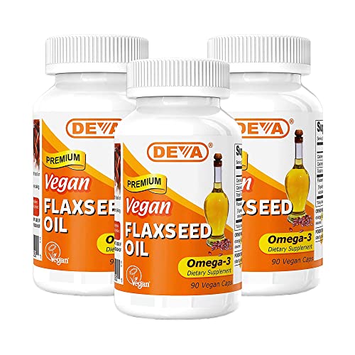 Organic Vegan Vitamins Flax Seed Oil - Rich in Omega-3, Cold-Pressed & Unrefined - 90 Capsules (Pack of 3)