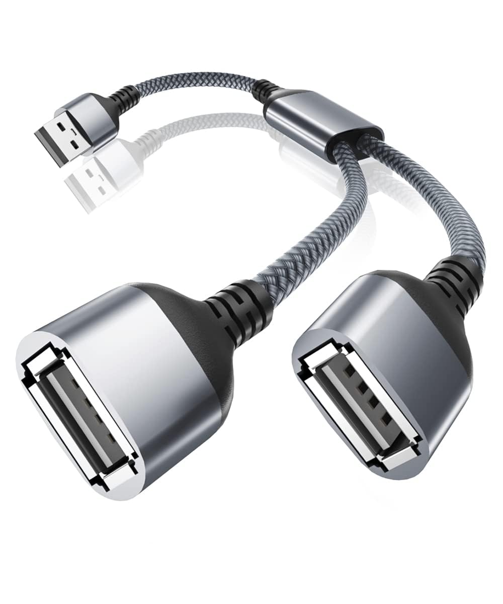 USB Splitter 1 in 2 Out 1FT,USB Y Cable,Double USB Adapter,USB Male to Two Female Extension Cord,Dual Port Extender Hub,Data Power Charger Split for TV,PC,Laptop,MacBook,Keyboard,PS4,PS5