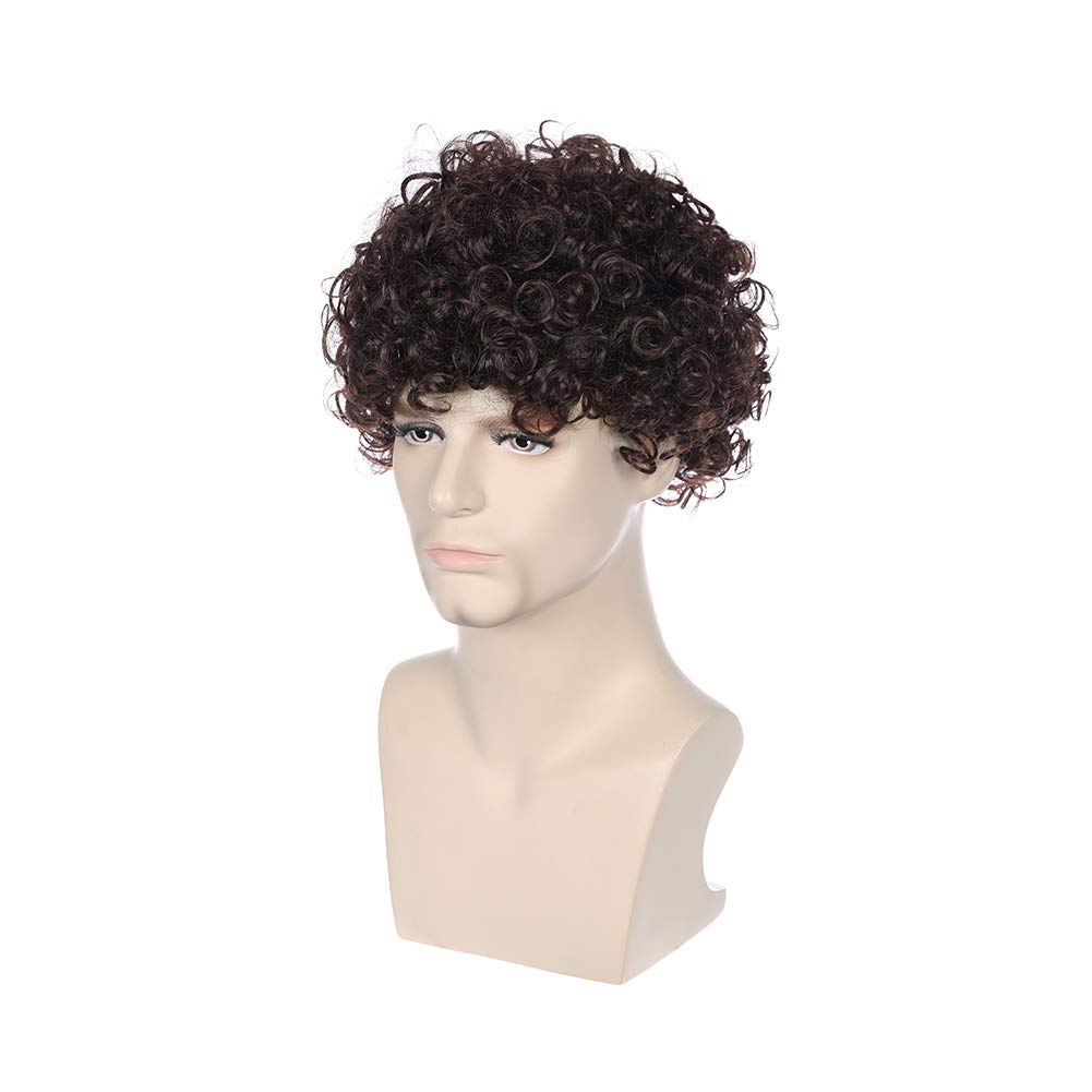 Dark Brown Wigs for Men Boy Short Curly Kinky Dark Brown Wig Halloween Costume Cosplay Christmas Wig