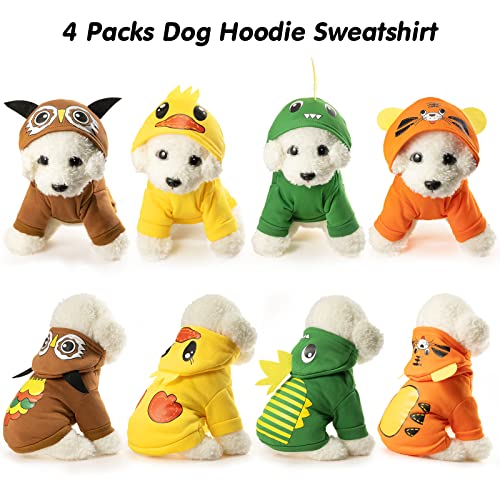 4 Pieces Halloween Dog Clothes Winter Pet Dog Hoodie Puppy Coat Fleece Dog Sweaters with Hat Chihuahua Cartoon Sweatshirts Costume Outfit for Small Large Dogs Cats(XS)