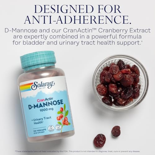 D-Mannose 1000mg with CranActin Cranberry Extract - D Mannose Cranberry Supplement with Vitamin C - Supports Urinary Tract and Bladder Health - Vegan, 60 Day Guarantee, 60 Serv, 120 VegCaps