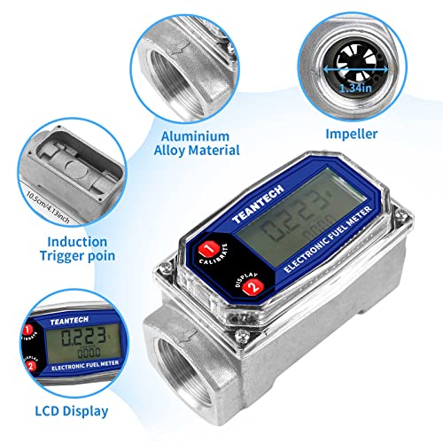 Digital Turbine Flow Meter Digital LCD Display with NPT Counter Gas Oil Fuel Flowmeter for Measure Diesel Kerosene Gasoline (1 Inch)
