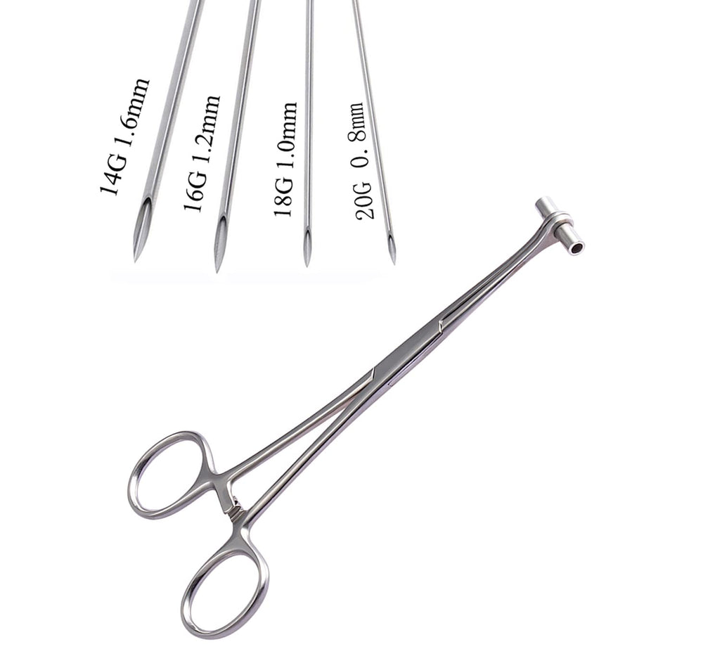 Septum Forceps Clamp Pliers Tool with 14G 16G 18G 20G Needles for Belly Nose Ear Tongue Lip Body Piercing