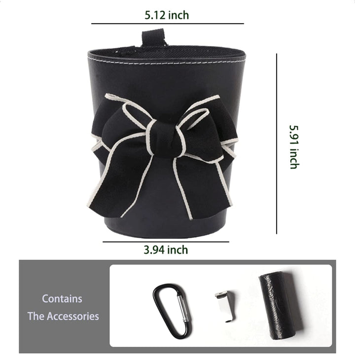 Car Trash Can Cute Accessories For Women Superior PU Leather Flower Art Organizer Gifts girl Bag Hanging Garbage Essentials Bin Carcan (Black)