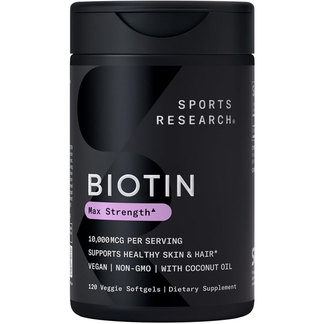 ® Biotin 10,000mcg with Organic Coconut Oil - Biotin (Vitamin B7) for Healthy Skin and Hair Support* - for Women and Men - Vegan, Non-GMO, Gluten & Soy-Free - 120 Veggie Softgels
